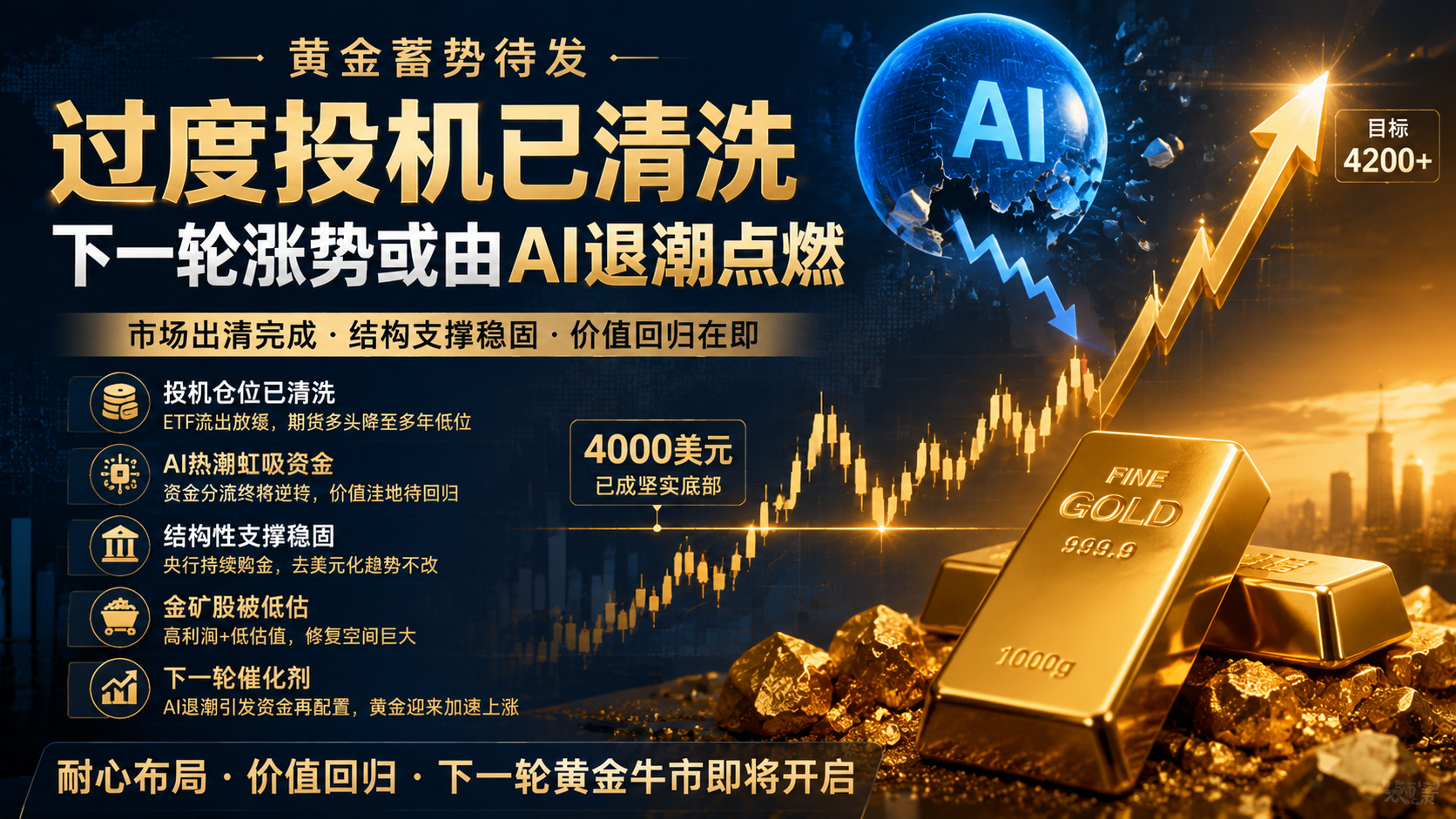 黄金蓄势待发：过度投机已清洗，下一轮涨势或由AI退潮点燃